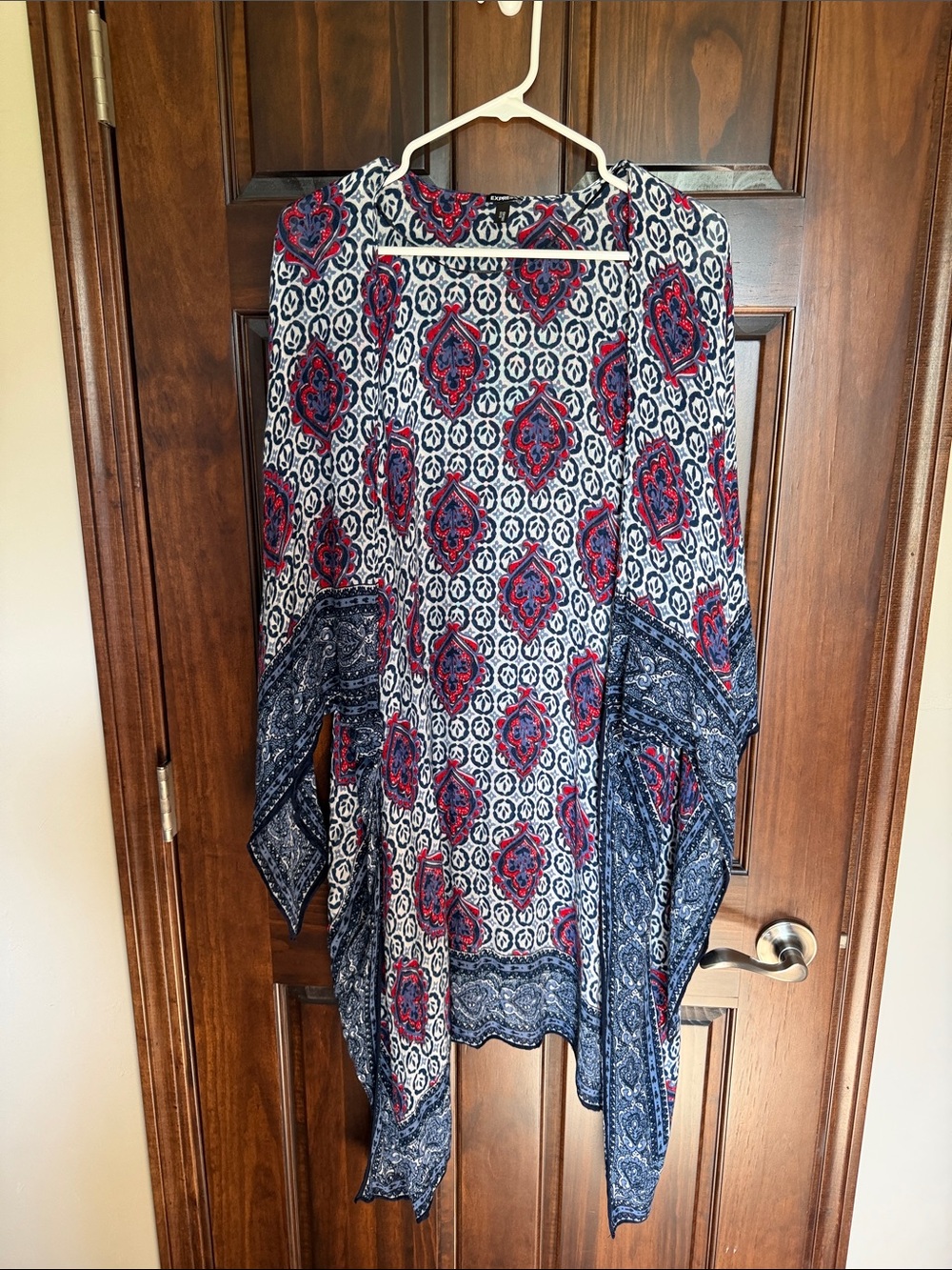 Express Navy, White & Red Printed Kimono Top